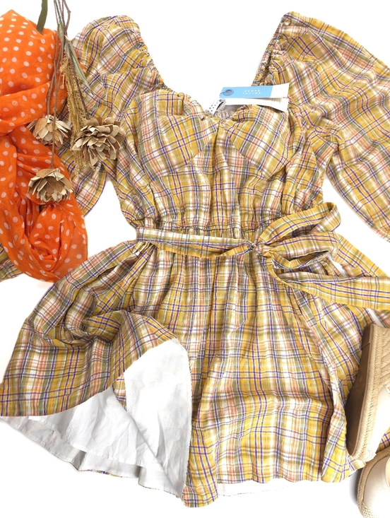 Tanya Taylor Dresses & Skirts - New Tanya Taylor Gorgeous Yellow Plaid Belted Waist Dress Sz 22
